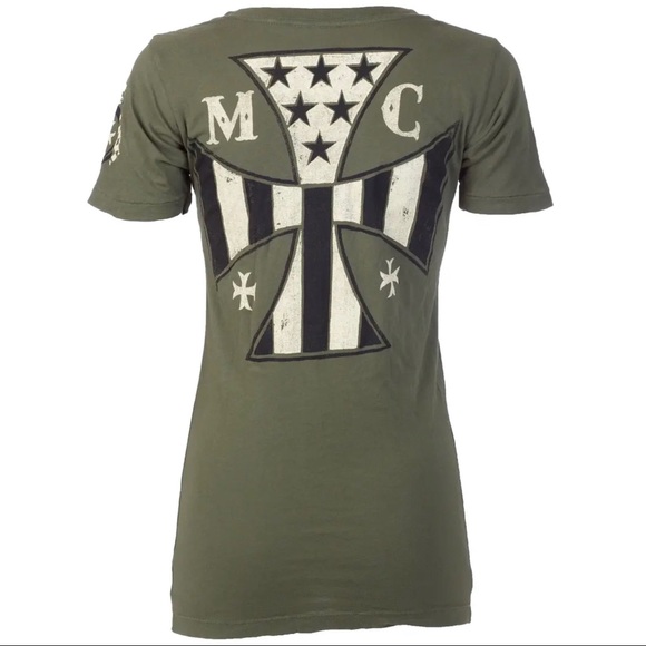 Archaic by Affliction Women's T-shirt Hot Piston Biker Tattoo - Picture 3 of 9